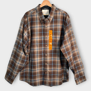 Weatherproof Vintage Flannel Shirt Men's 2XL Brown Plaid 100% Cotton Casual NEW